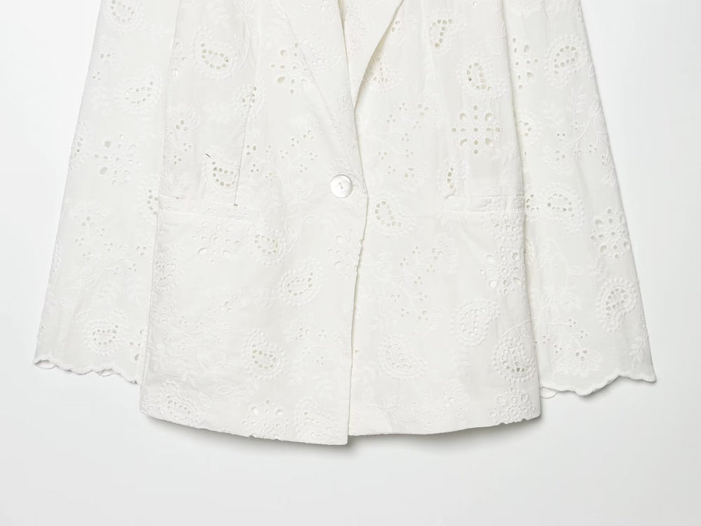 suit Women's 2 pieces with shoulder pads embroidered Blazer Coat+Shorts