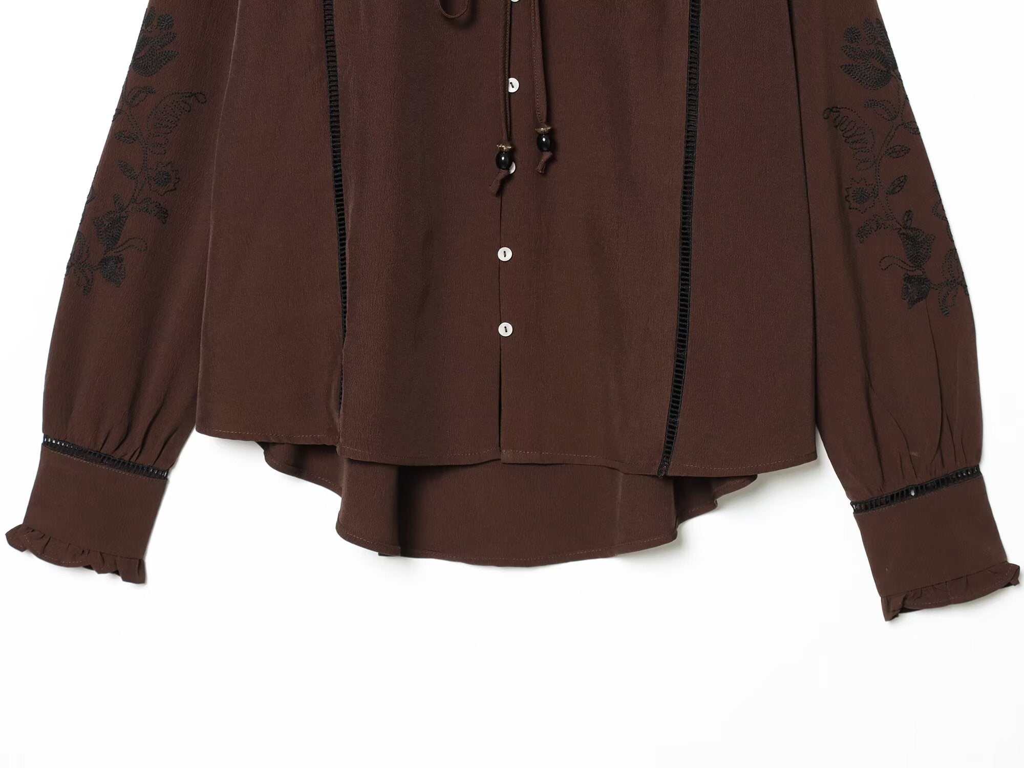 suit Women's 2 pieces lace up decorative embroidered shirt+pants
