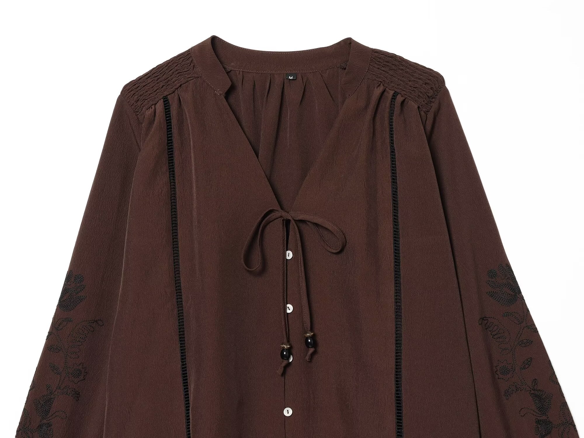 suit Women's 2 pieces lace up decorative embroidered shirt+pants