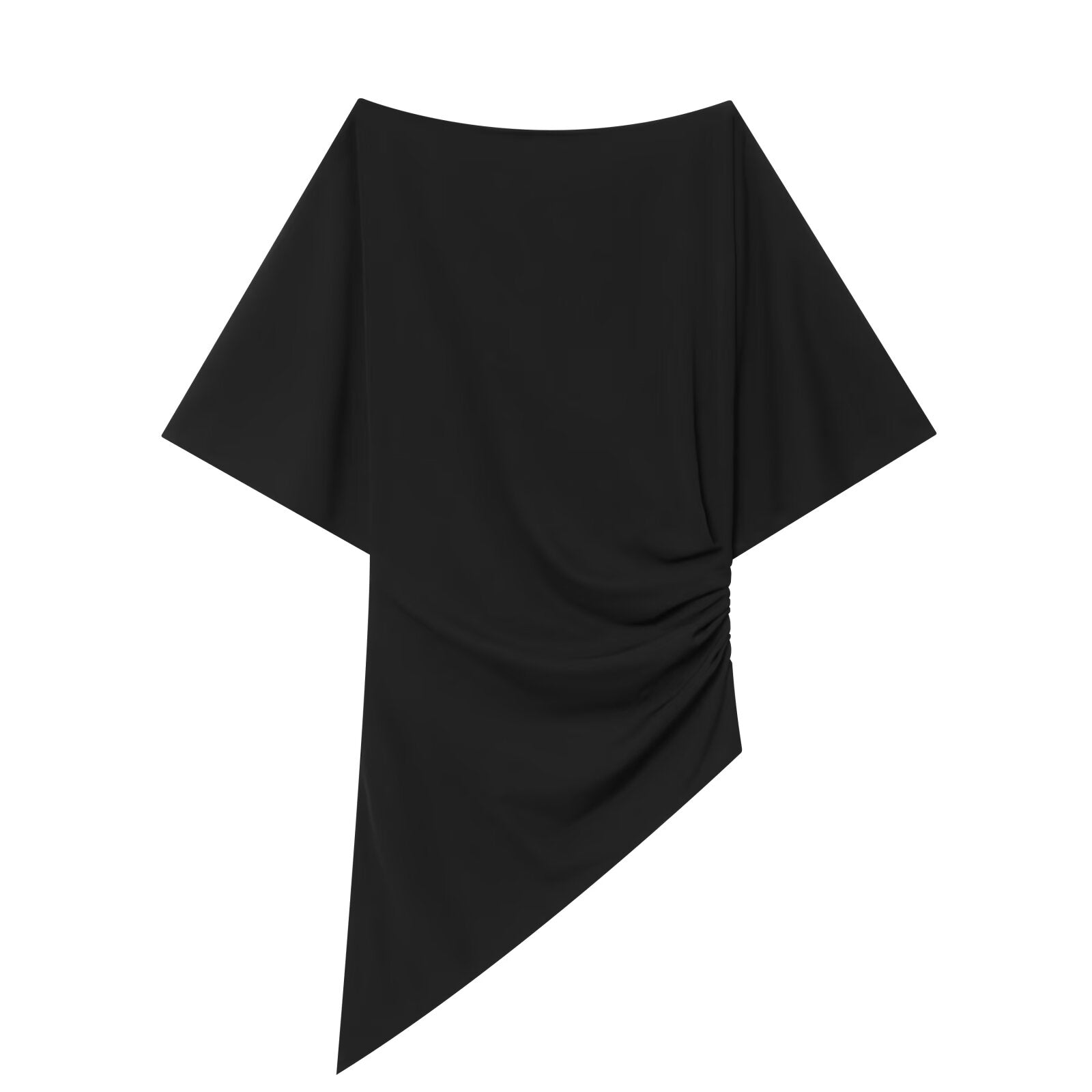 Women's boat neck asymmetrical pleated top