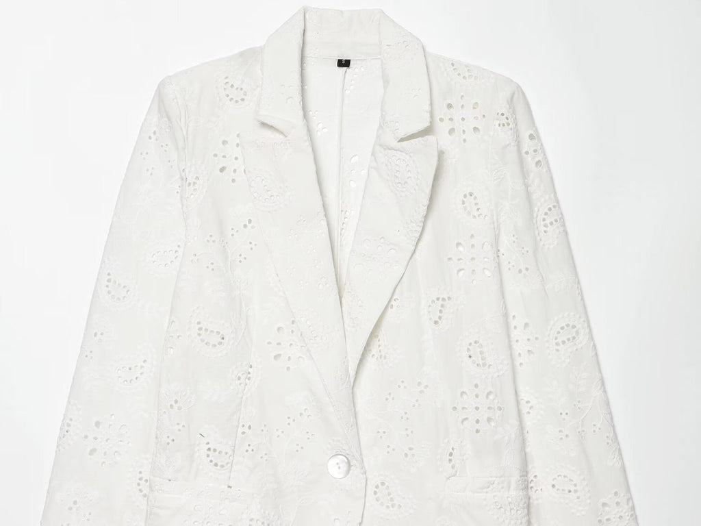 suit Women's 2 pieces with shoulder pads embroidered Blazer Coat+Shorts