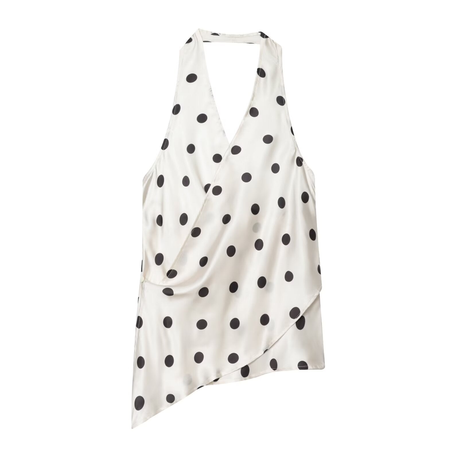 Women's Satin textured polka dot hanging neck top