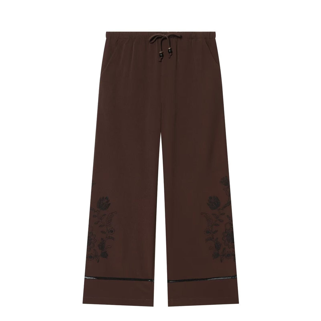 suit Women's 2 pieces lace up decorative embroidered shirt+pants
