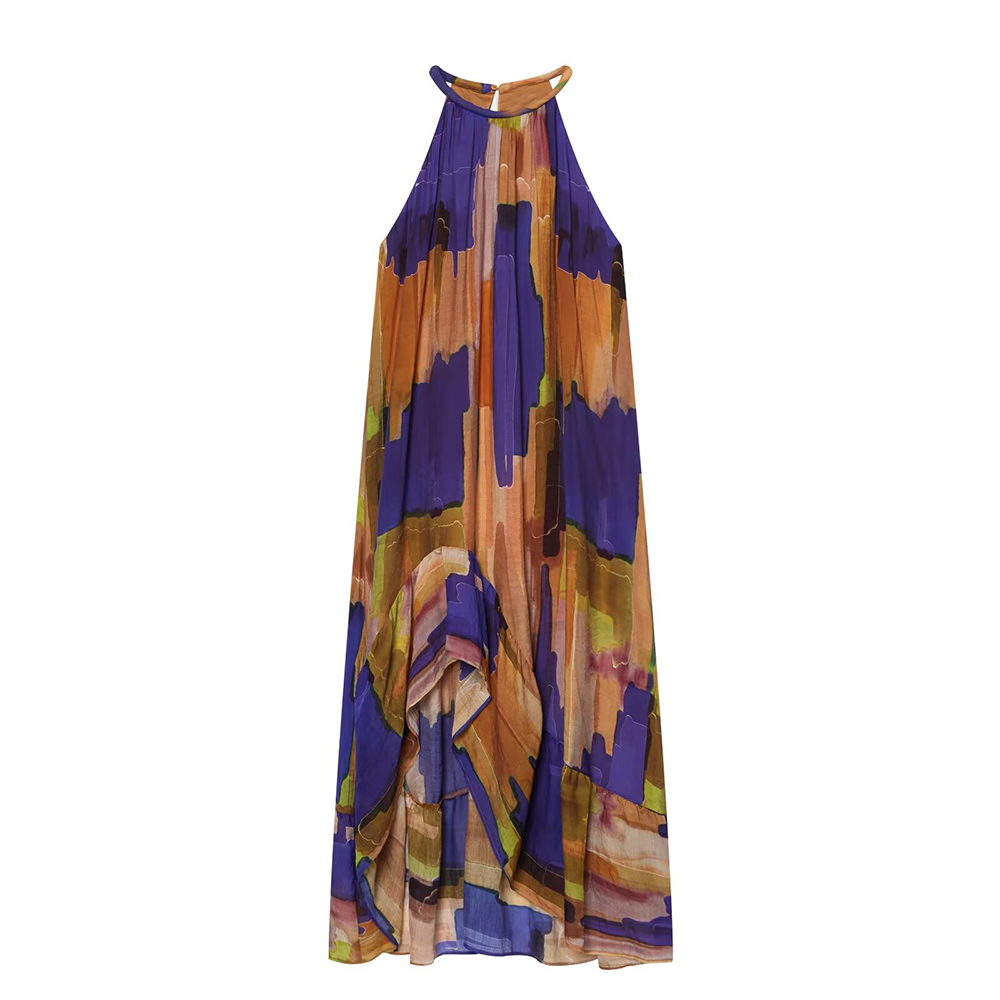 Women's asymmetric hem printed dress