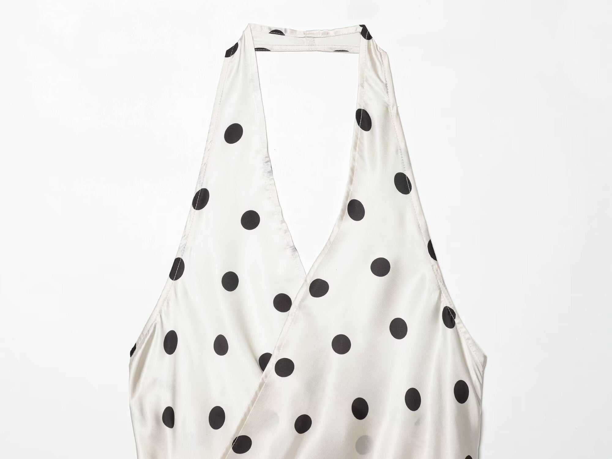 Women's Satin textured polka dot hanging neck top