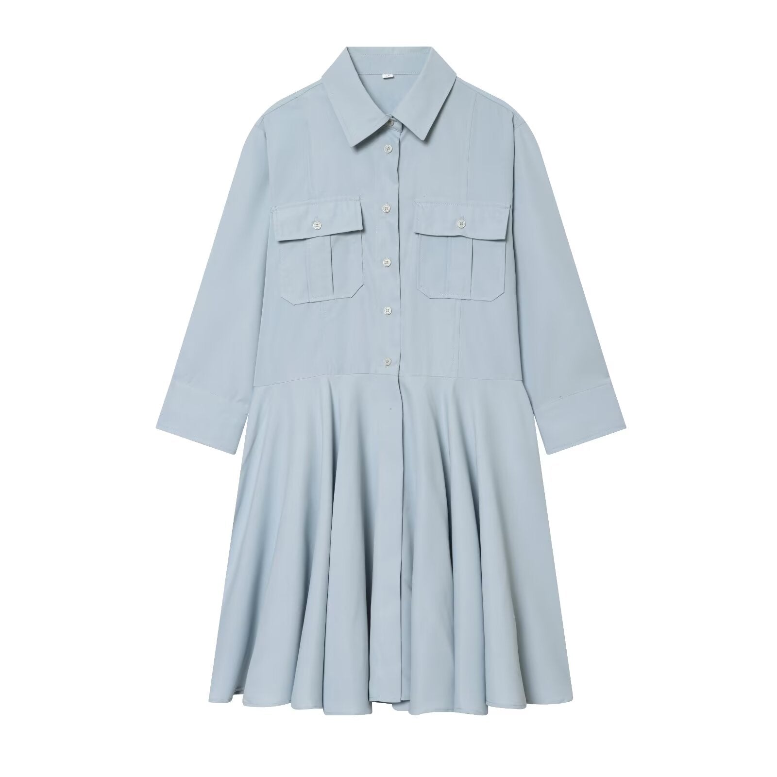 Women's long sleeved pleated shirt style dress