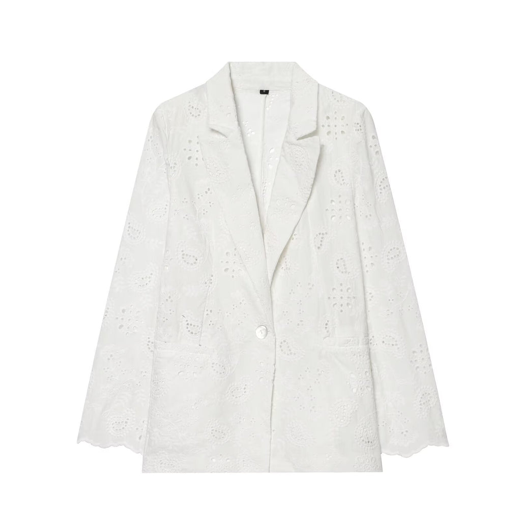 suit Women's 2 pieces with shoulder pads embroidered Blazer Coat+Shorts