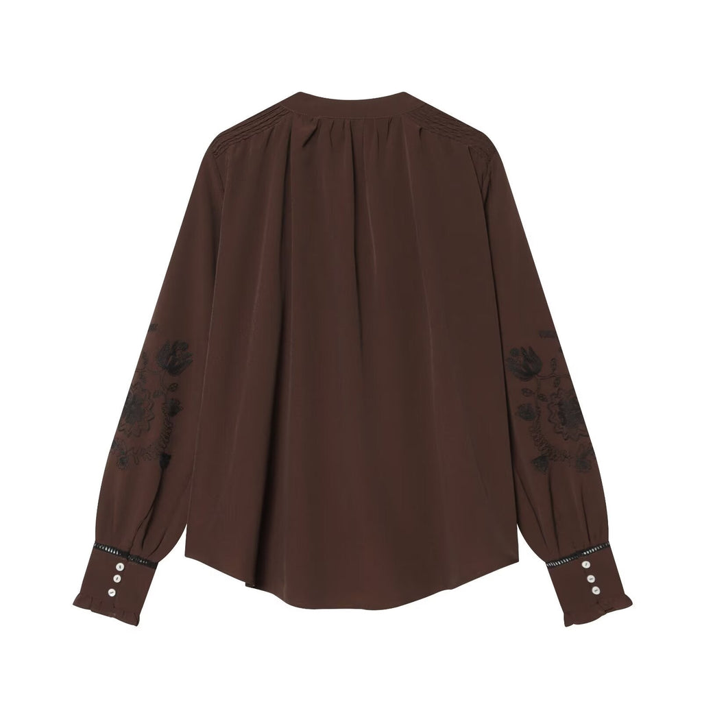 suit Women's 2 pieces lace up decorative embroidered shirt+pants