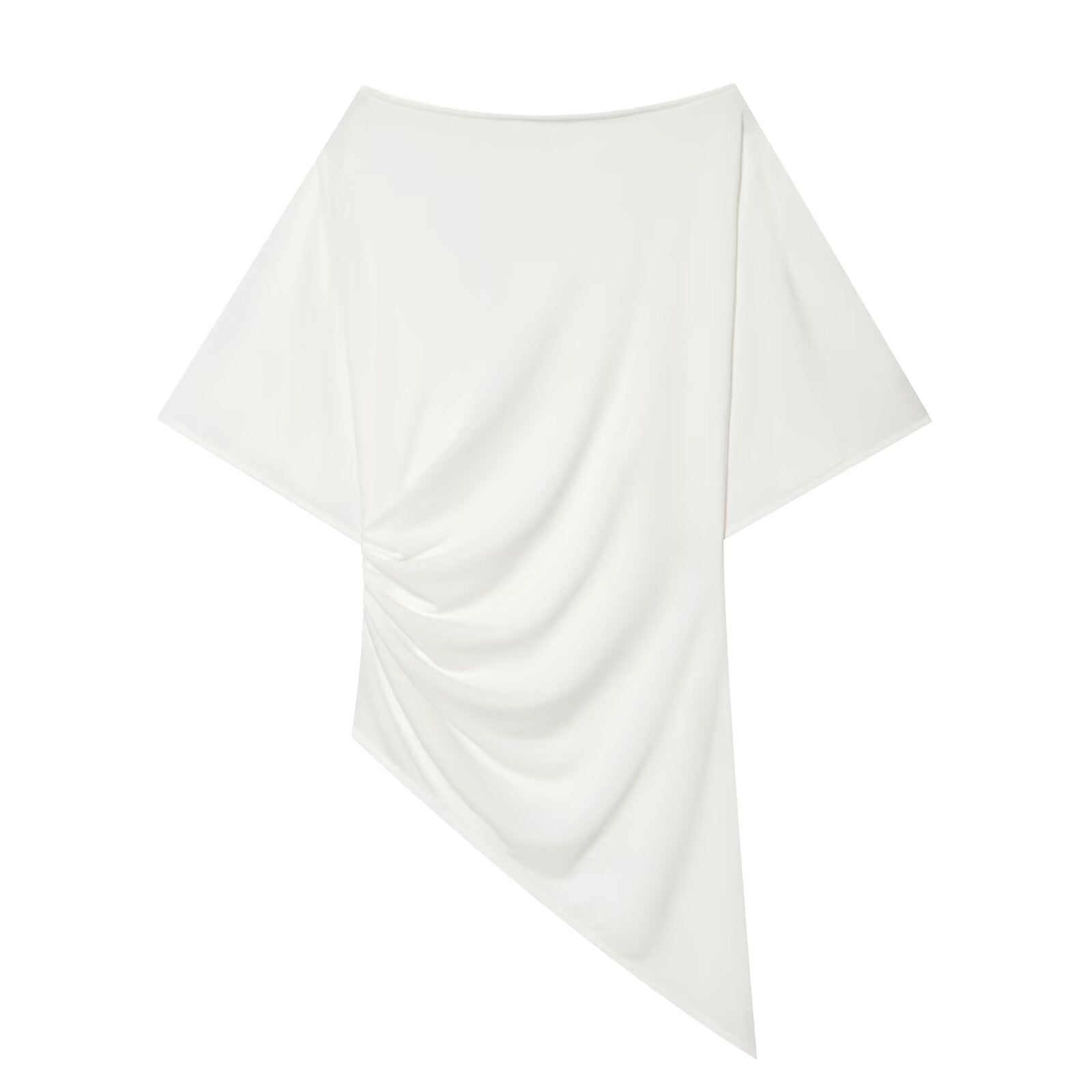 Women's boat neck asymmetrical pleated top