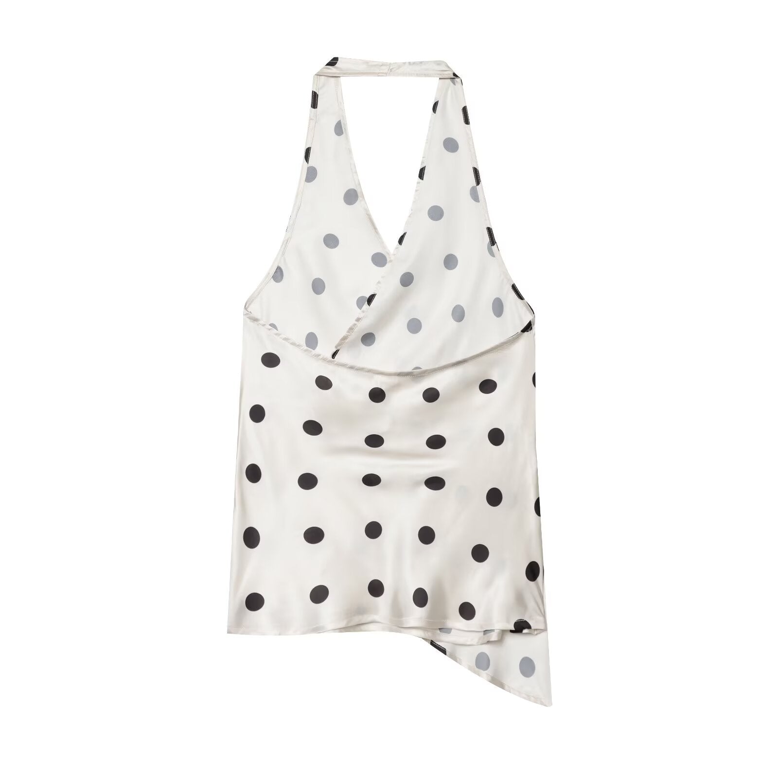 Women's Satin textured polka dot hanging neck top