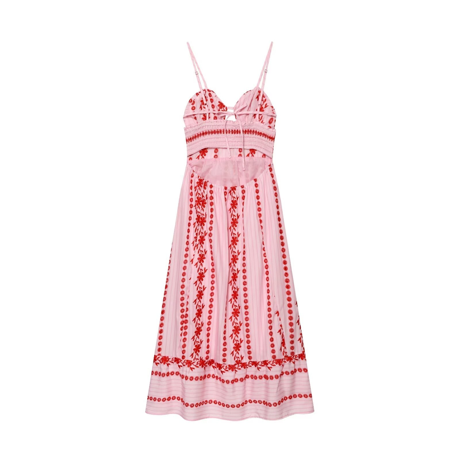 Women's hollowed out embroidered suspender dress