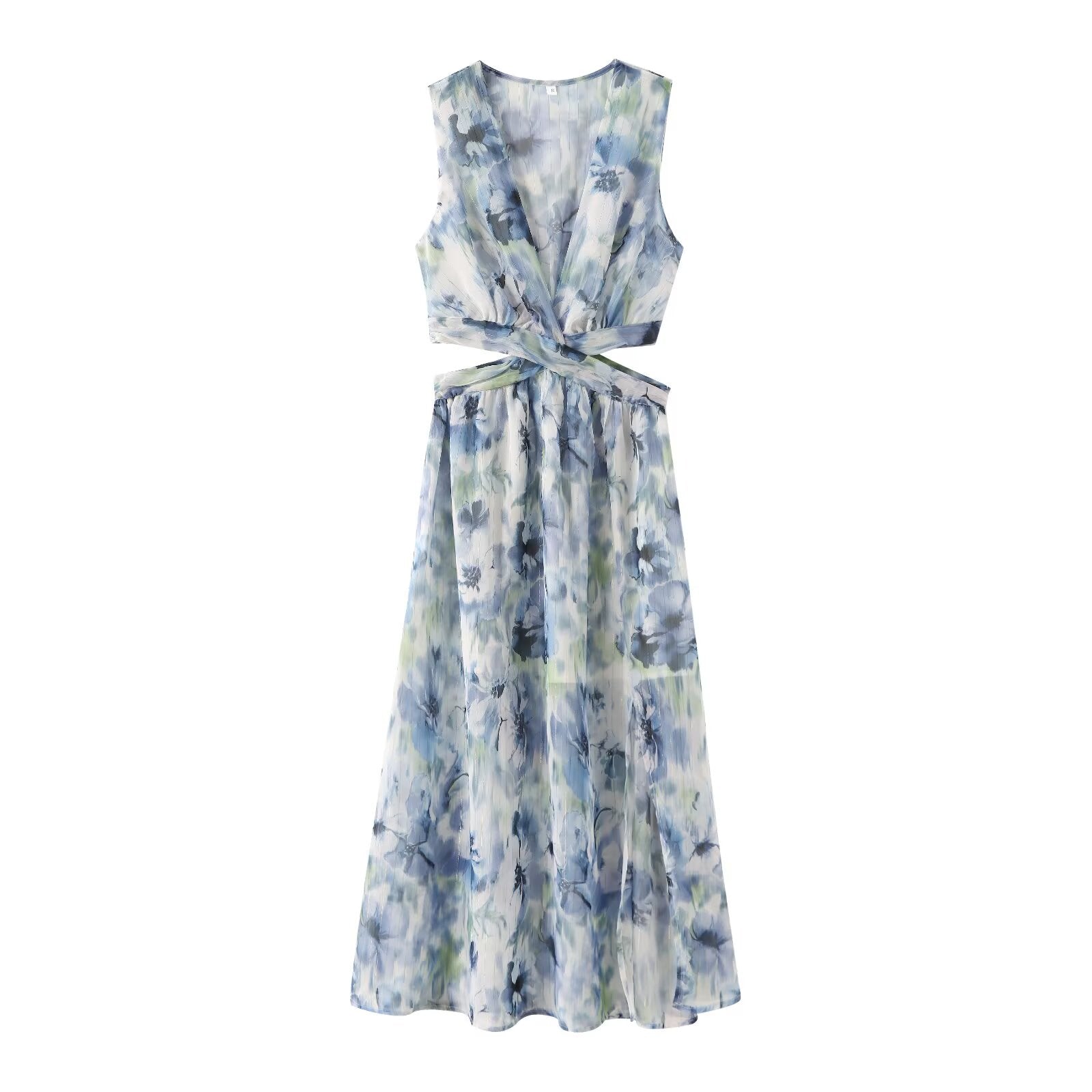 Women's Open Design Metallic Line Printed Dress