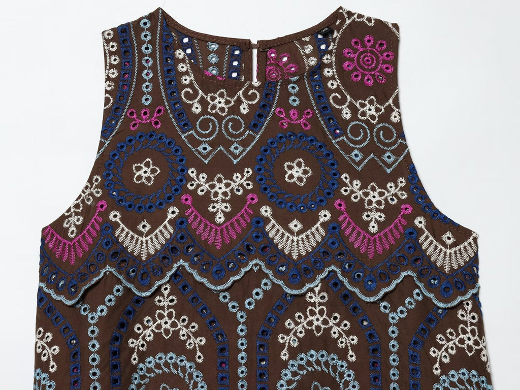 suit Women's 2 pieces hollowed out embroidered top+Skirts