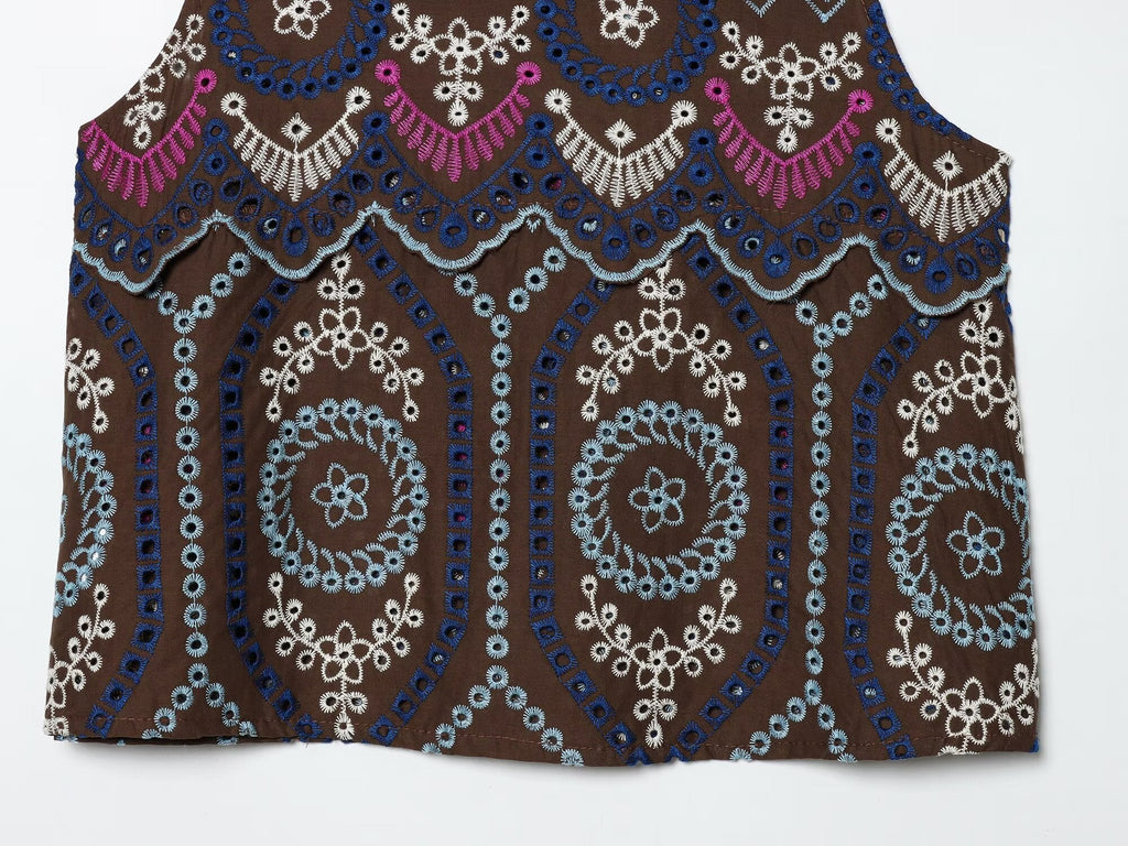 suit Women's 2 pieces hollowed out embroidered top+Skirts