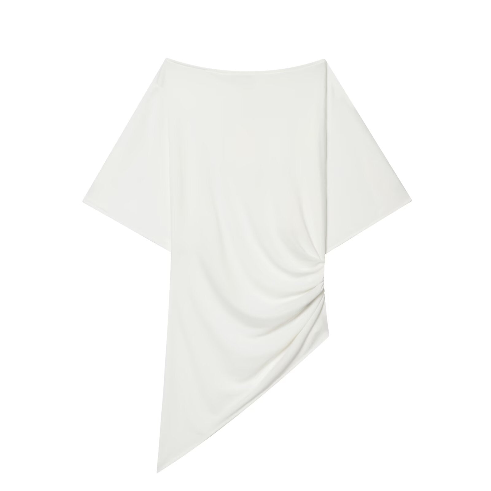 Women's boat neck asymmetrical pleated top