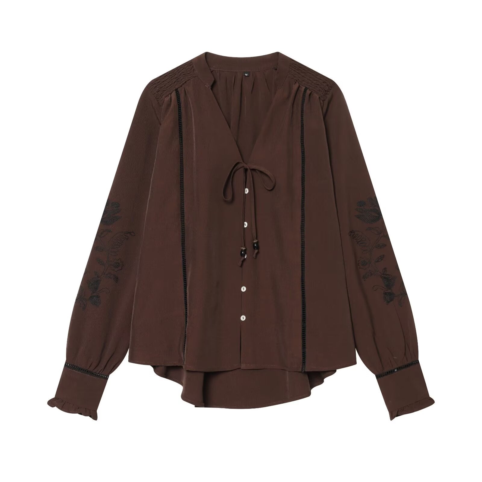 suit Women's 2 pieces lace up decorative embroidered shirt+pants
