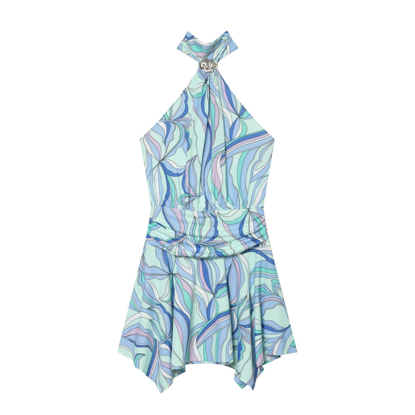 Women's backless printed halter neck dress
