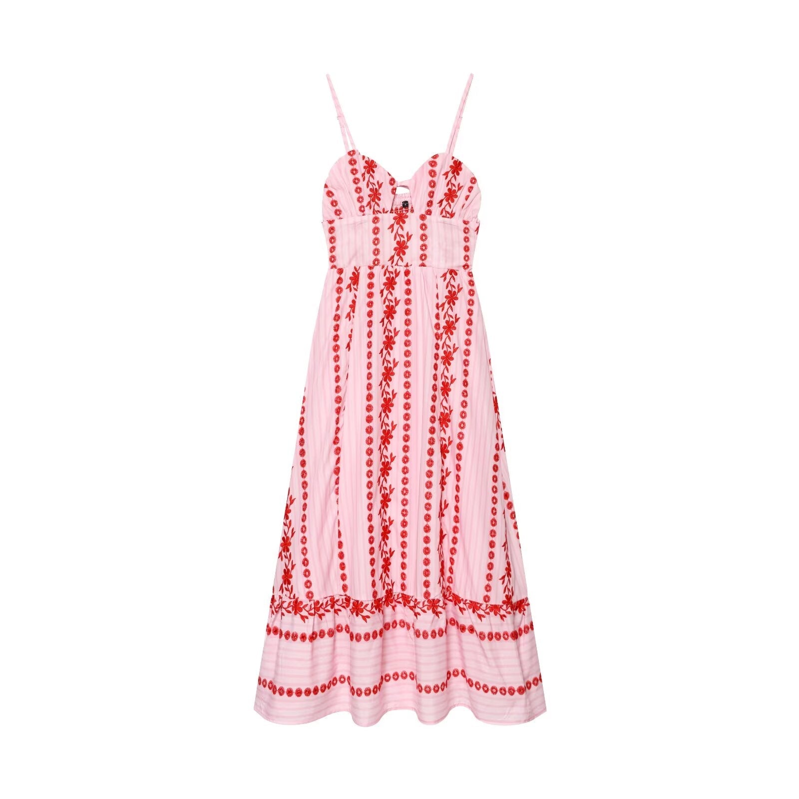 Women's hollowed out embroidered suspender dress